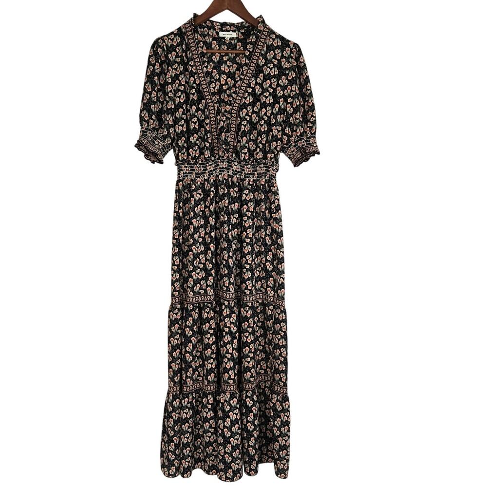 Beth Dutton Prairie Style Western Boho Black Coral Floral Tiered Whimsigoth L